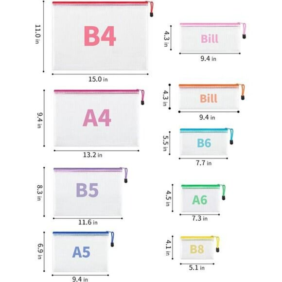 Mesh Zipper Pouch Set Waterproof Travel Organizer Bags School Office Storage - Picture 2 of 7